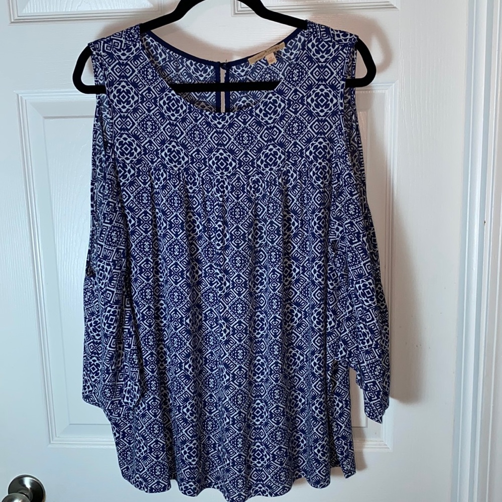 Gibson Latimer cold shoulder blouse top Blue white size XL